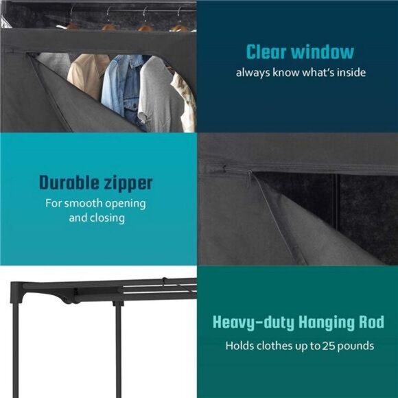 Portable Wardrobe Organizer with Hanging Rack - Black, 19.75 x 36 x 64” - Picture 5 of 6